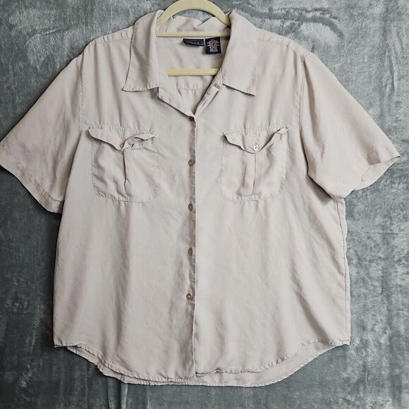 Laura Scott Beige Xl 100% silk blouse short sleeve button front - Picture 1 of 8